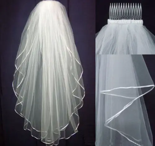 

New Arrival 2019 New White Or Ivory Wedding Bridal Veil Ribbon Elbow Length Satin Edge With Comb