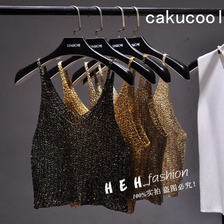Женский укороченный топ с блестками Cakucool пикантная вязаная футболка без рукавов