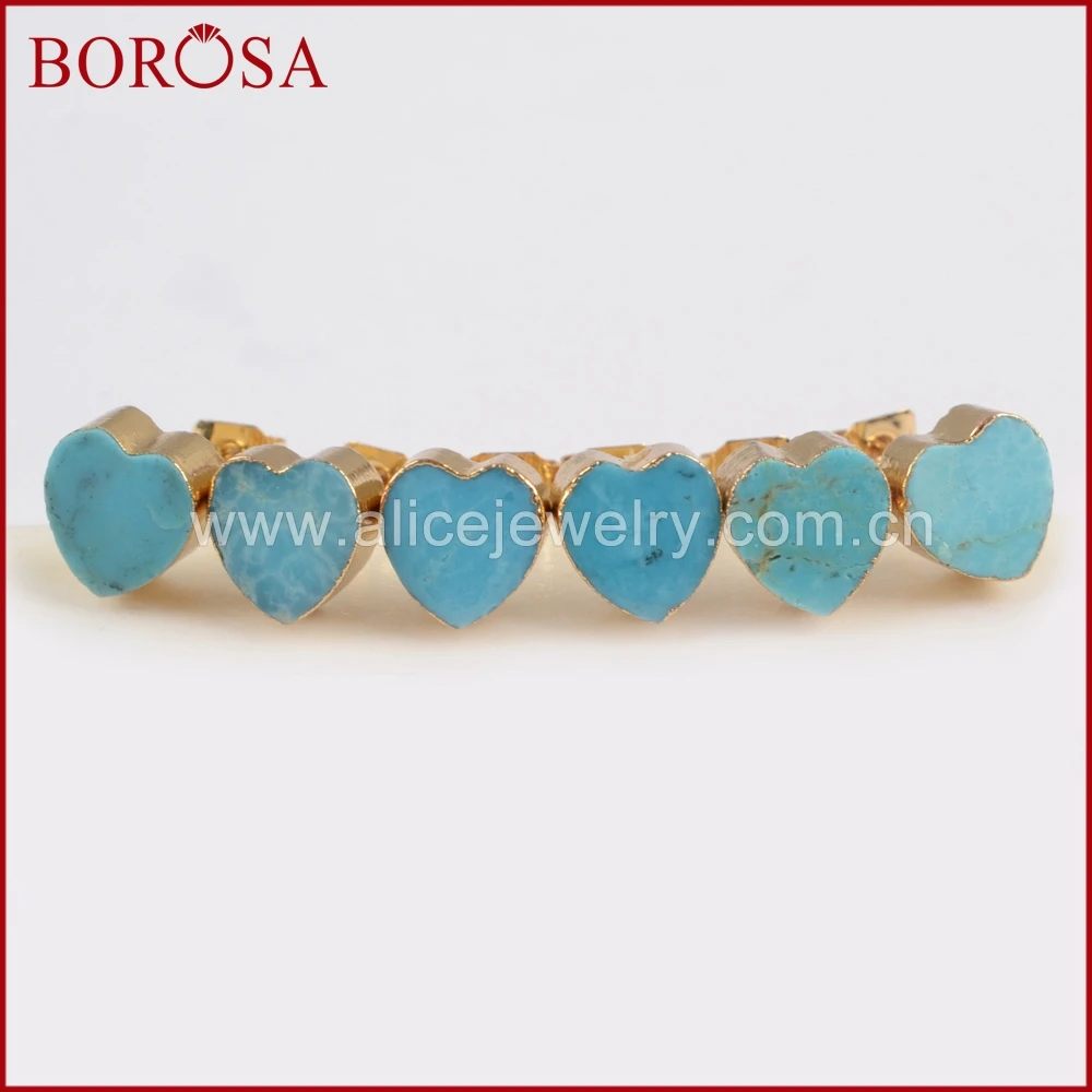 Женские серьги гвоздики BOROSA из 100% натурального голубого камня С Гальваническим
