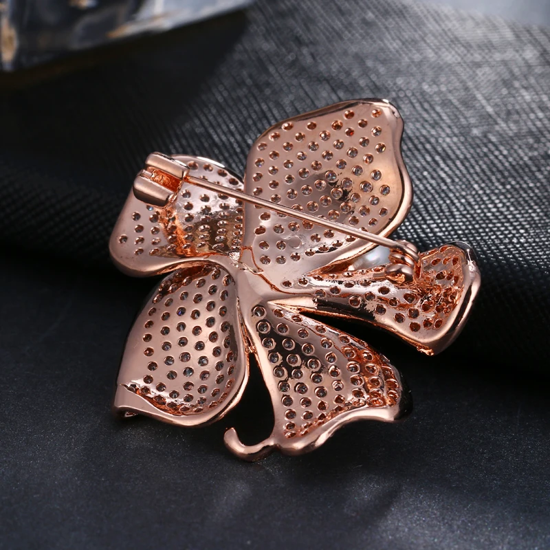 Женская брошь ручной работы из белого золота/розового золота с фианитами|brooches for