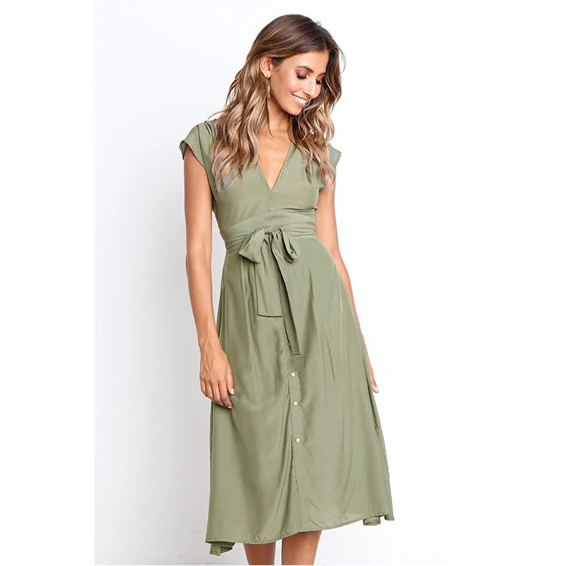 2020 винтажное свободное летнее платье Бохо с цветочным принтом и пуговицами