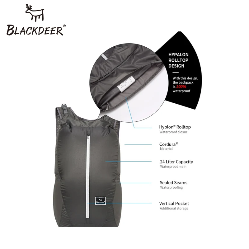BLACKDEER рюкзак для кемпинга водонепроницаемый 30D Cordura для мужчин и женщин спортивные сумки 24L Сверхлегкий складной удобный прочный туристический рюкзак