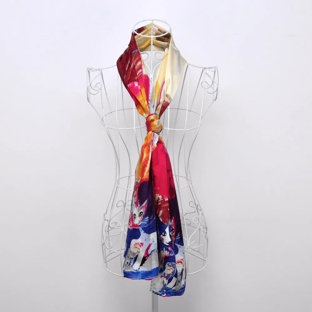 100% шелковый шарф Женская длинная шаль на весну и осень роскошный брендовый