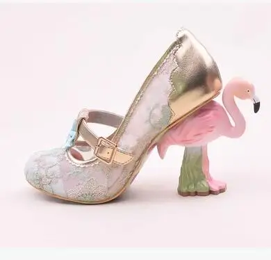 Женские туфли с вышивкой в виде фламинго кружевные на высоком каблуке|high heel shoes|heel