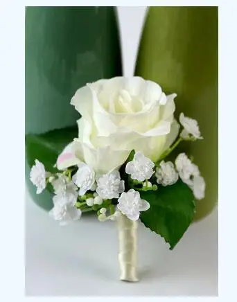 Boutonniere 1 Свадебные корсажи и бутоньерки белые шелковые розы на запястье цветы для бутоньерка на запястье для подружки невесты браслет - Цвет: Boutonniere 1