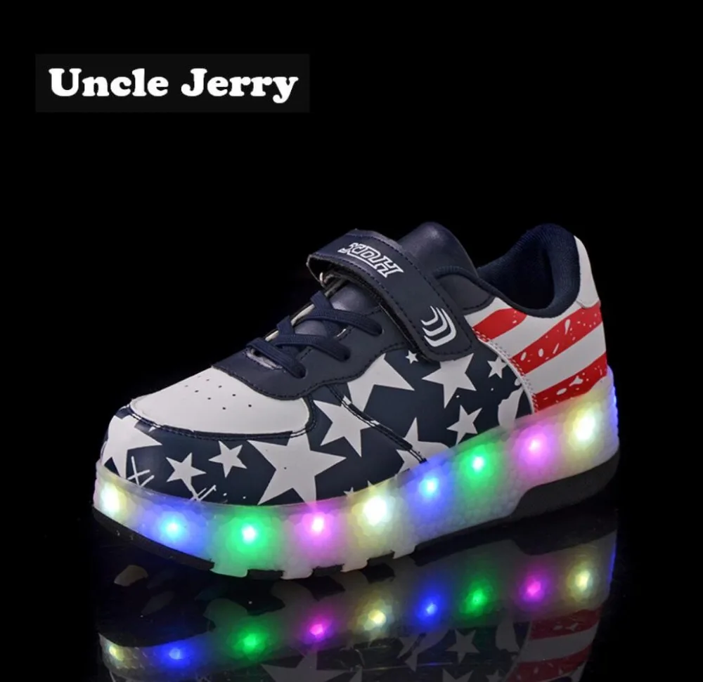UncleJerry/размеры 27-43; детская обувь с подсветкой; светильник; кроссовки для мальчиков и девочек; светящаяся обувь для больших детей и подростков; спортивные кроссовки
