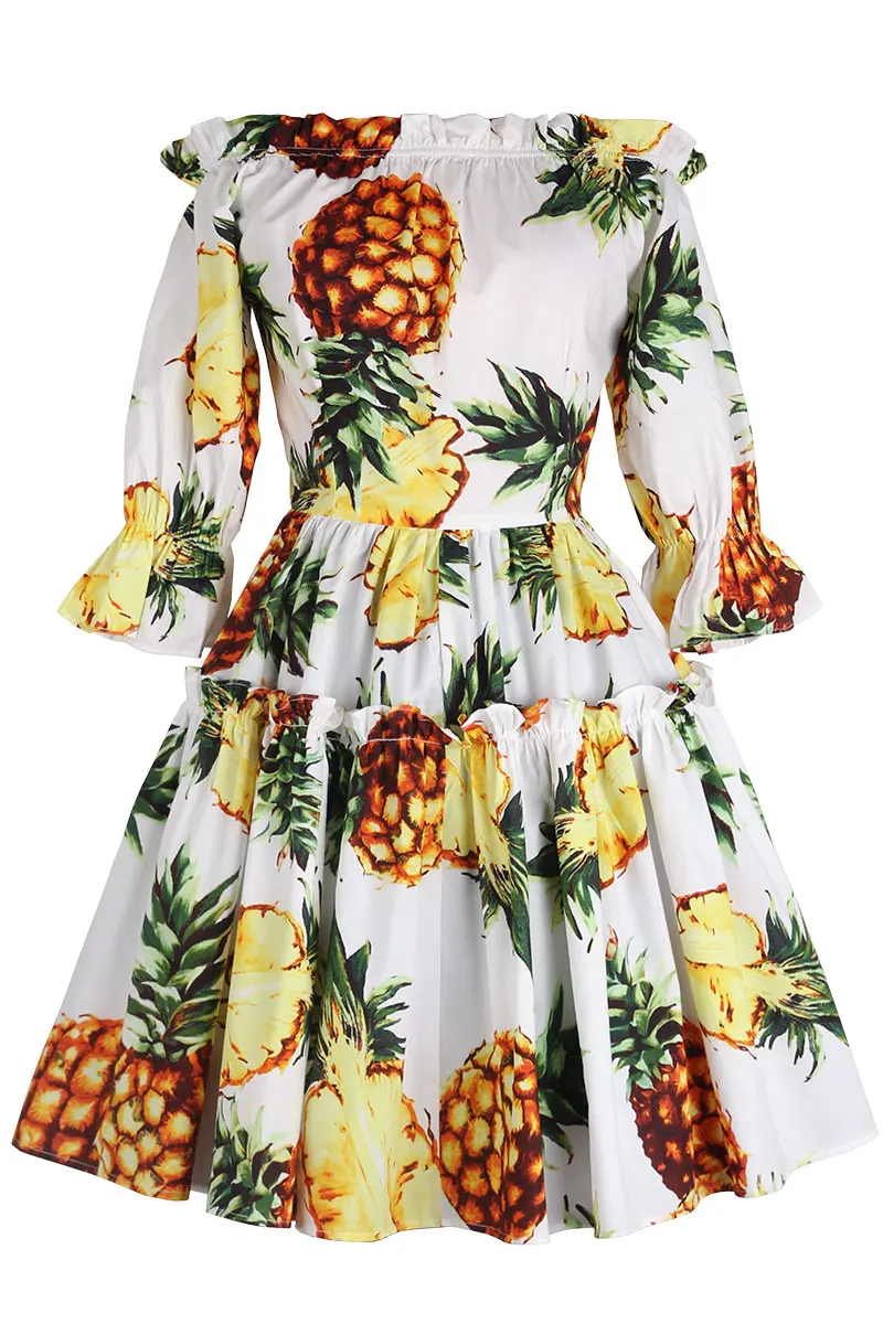

Summer Autumn New Customize Women Retro Off Shoulder Cotton Dress Ladies Plus Size 3XS-10XL Vintage Pineapple Printing Dresses