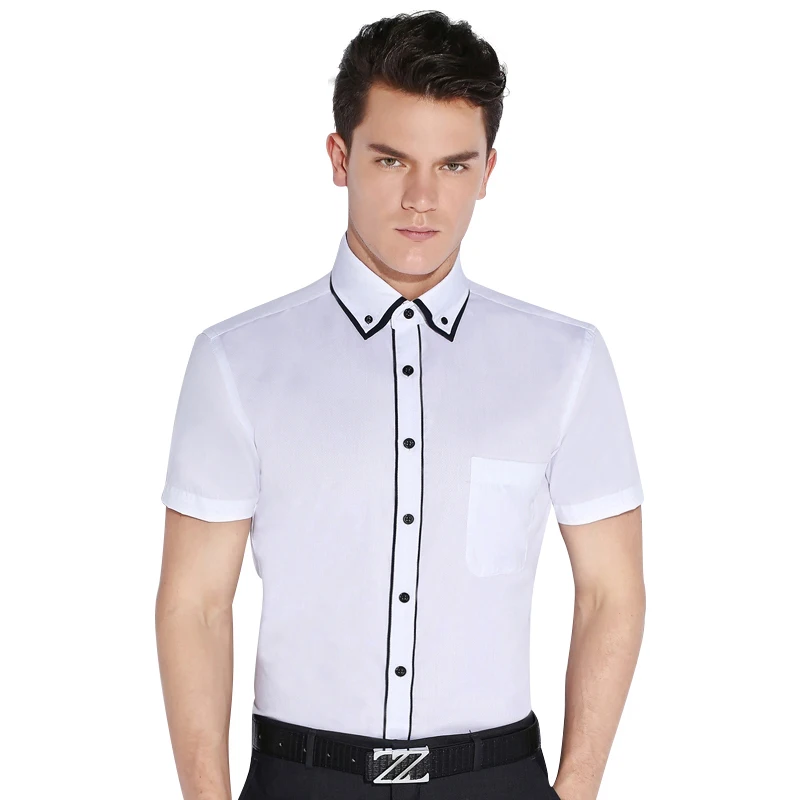CAIZIYJIA 2018 New Summer Solid Mens Dress Shirt Fashion Short Sleeve Wedding High Quality Double Layer Casual | Мужская одежда