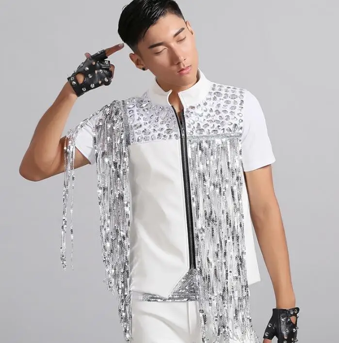 Белый мужской жилет с кисточками кожаная одежда camiseta tirantes персонализированное