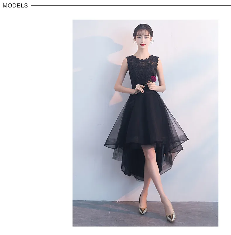 Robe de soiree черное кружевное вечернее платье без рукавов с круглым вырезом, вечернее платье с коротким передом и длинной спинкой, платья для выпускного вечера