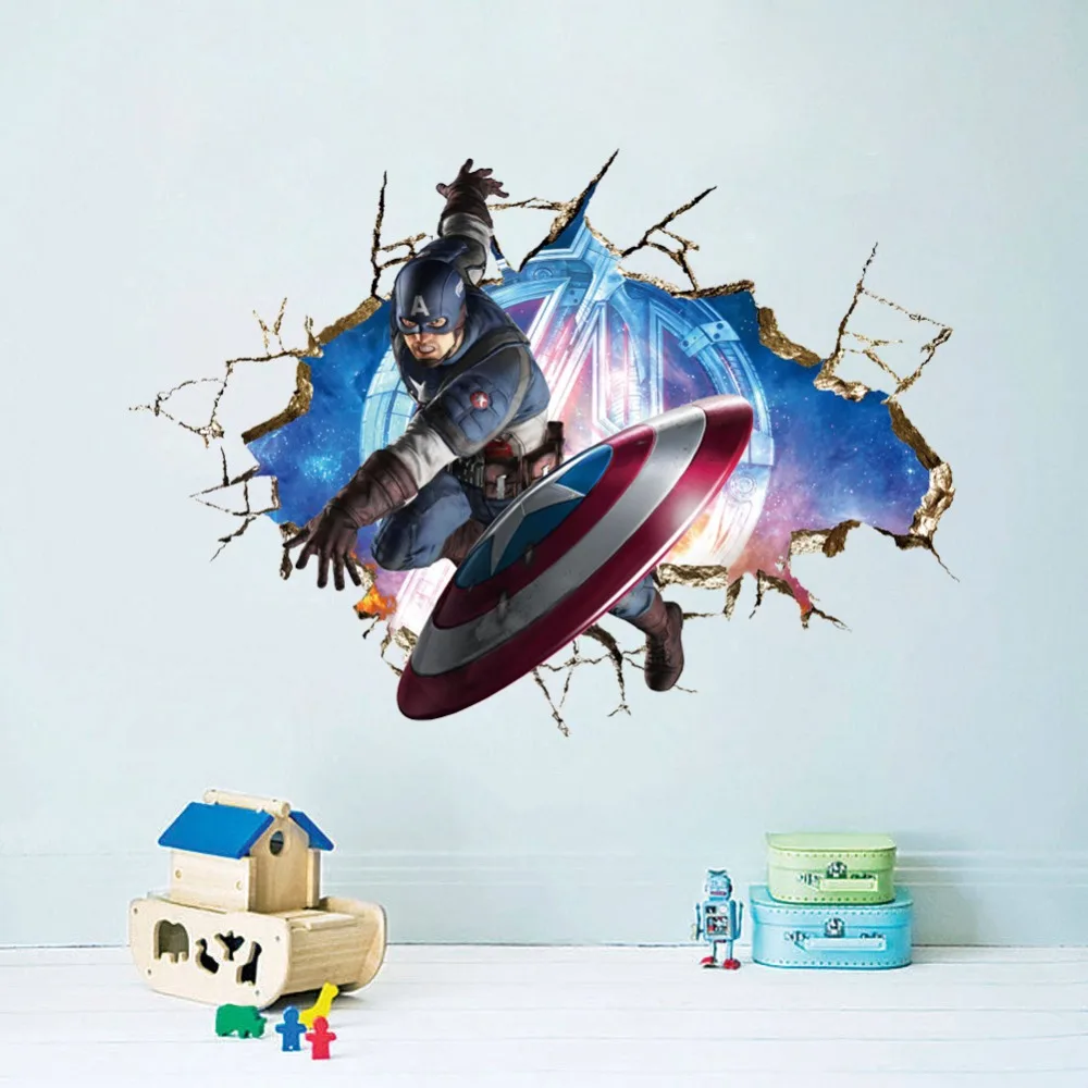 1 шт. Постер из мультфильма Капитан Америка ПВХ 3D наклейки на стену для детской