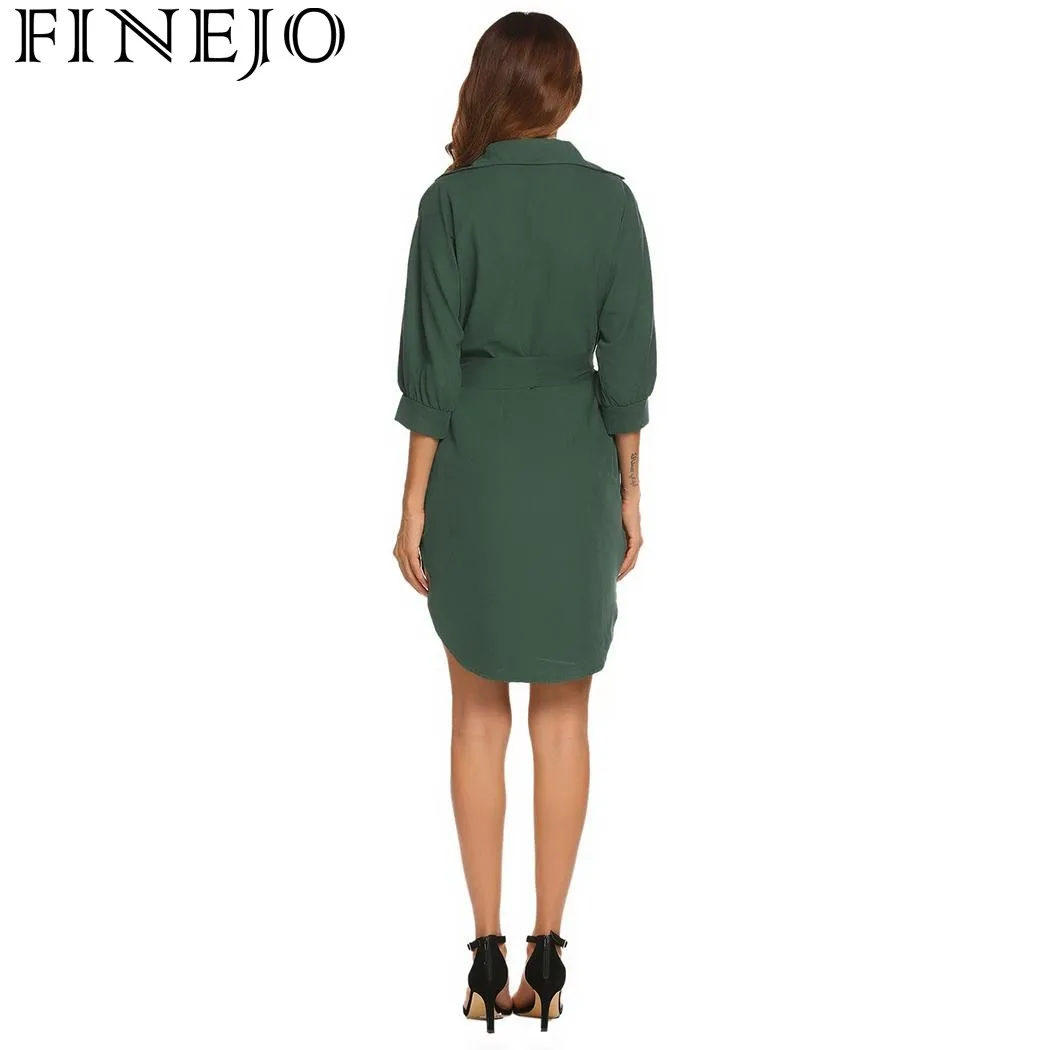 FINEJO женское осеннее платье 2017 новое модное Повседневное с отложным воротником