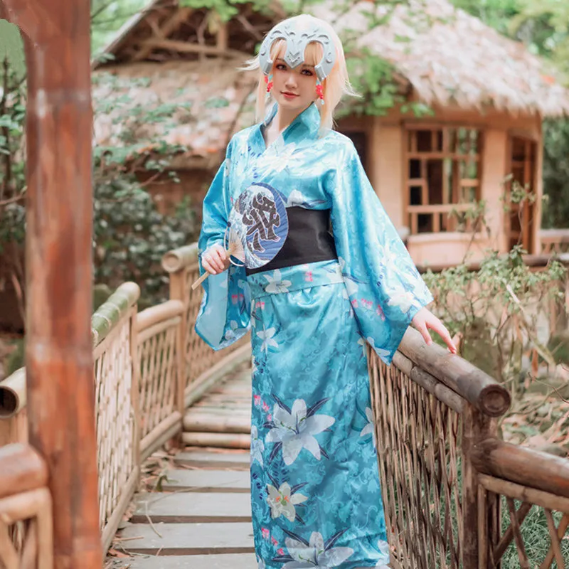 

Fgo Fate/Grand Order Косплей Жанна д/д 'Арк (альтер) косплей костюм японское кимоно для женщин японское кимоно юката Cos костюм