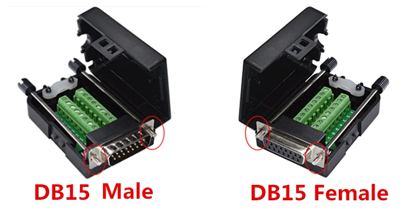 Фото 5 шт. DB15 D-SUB женский/мужской 2-рядный 15-контактный разъем Breakout терминалы разъем типа винта черный пластиковый чехол №1