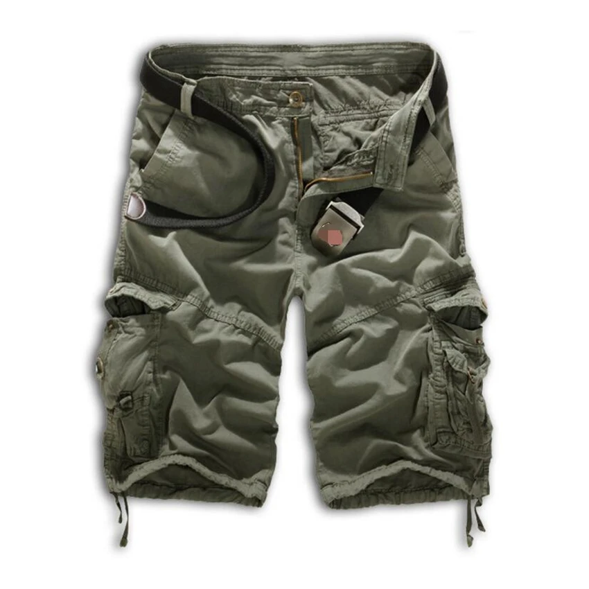Men casual wear Cargo Pants Black Green Summer New Knee Length Solid Colors Loose trousers Multi pockets Male | Мужская одежда