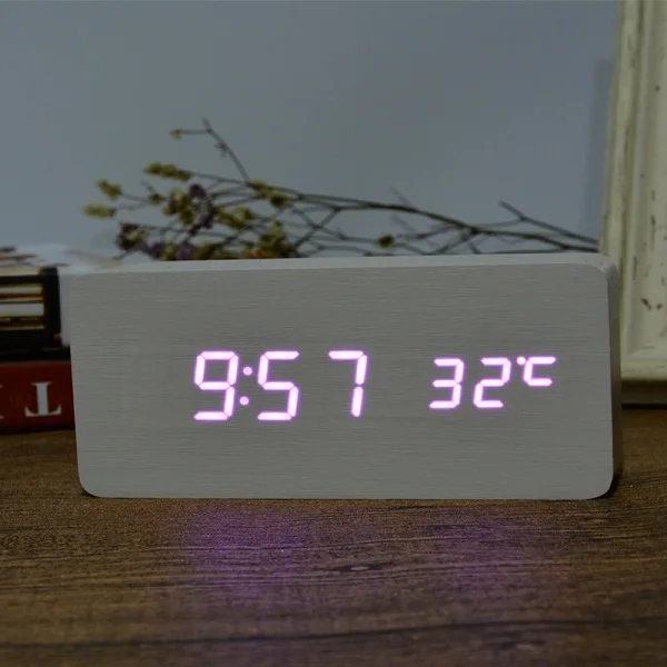 white purple Деревянные часы, цифровые часы, электронные часы и стоимость Multi-цвет FiBiSonic будильник с термометром - Цвет: white purple