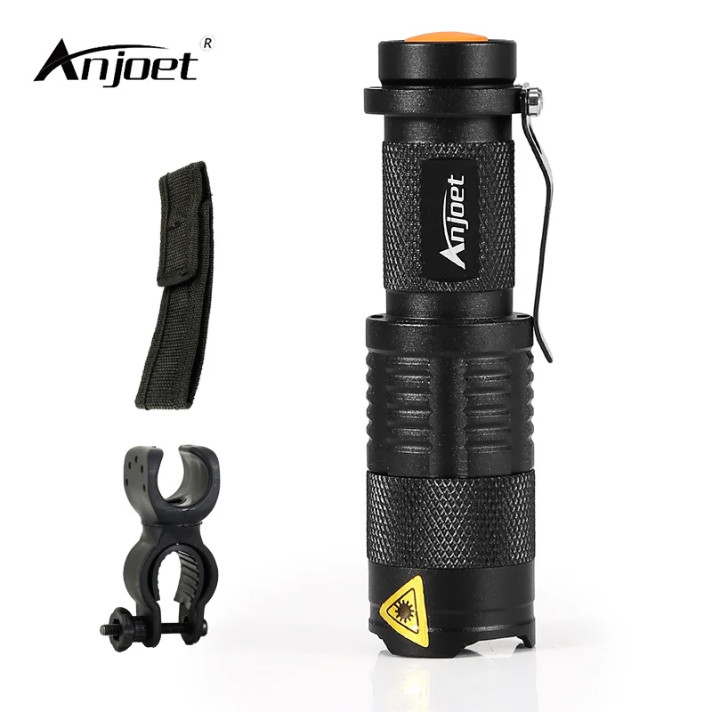 

ANJOET SK68 LED Mini Flashlight Portable Zoomable Q5 Bicycle torch 3-mode lamp Lighting + Bicycle Clip + Holster