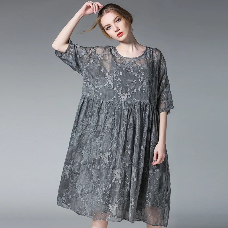 

4XL women silk embroidery summerdress 2020plus size female sexy fashion party brand summer brief dresses for woman extra large