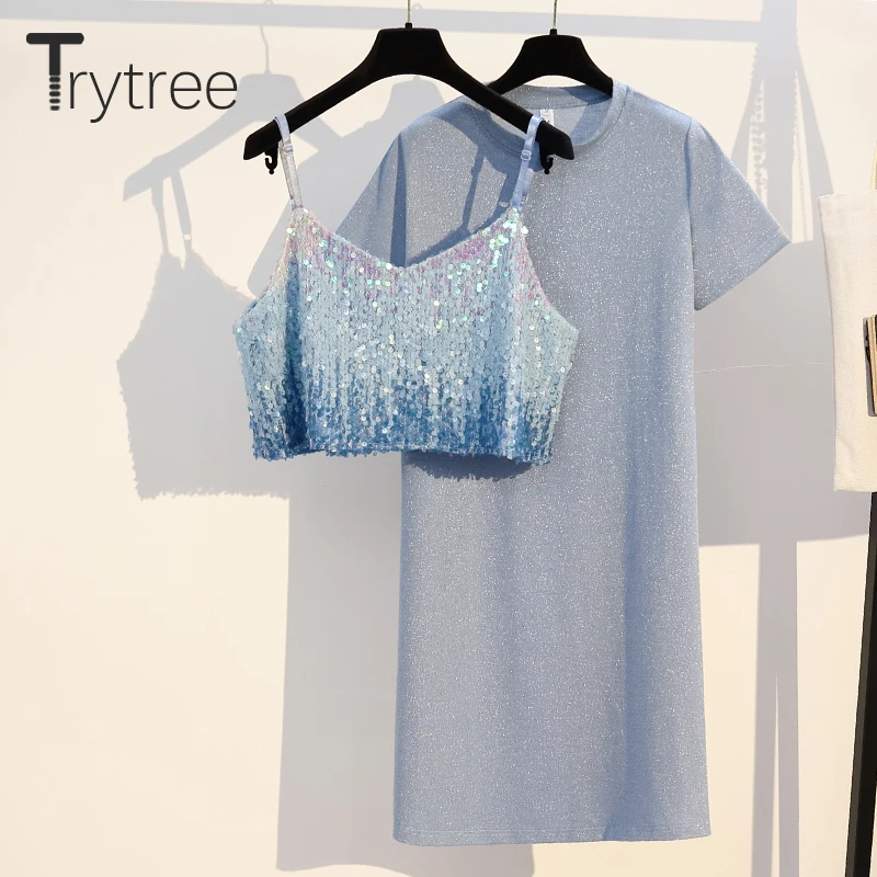 Комплект из двух предметов Trytree Женский повседневный однотонный топ на бретелях