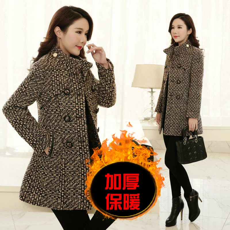 

2019 Winter Woolen Coat Women Autumn Coat Korean Women Wool Jacket Women Plaid Slim Casual Double Breasted Long Coats Female Hj1