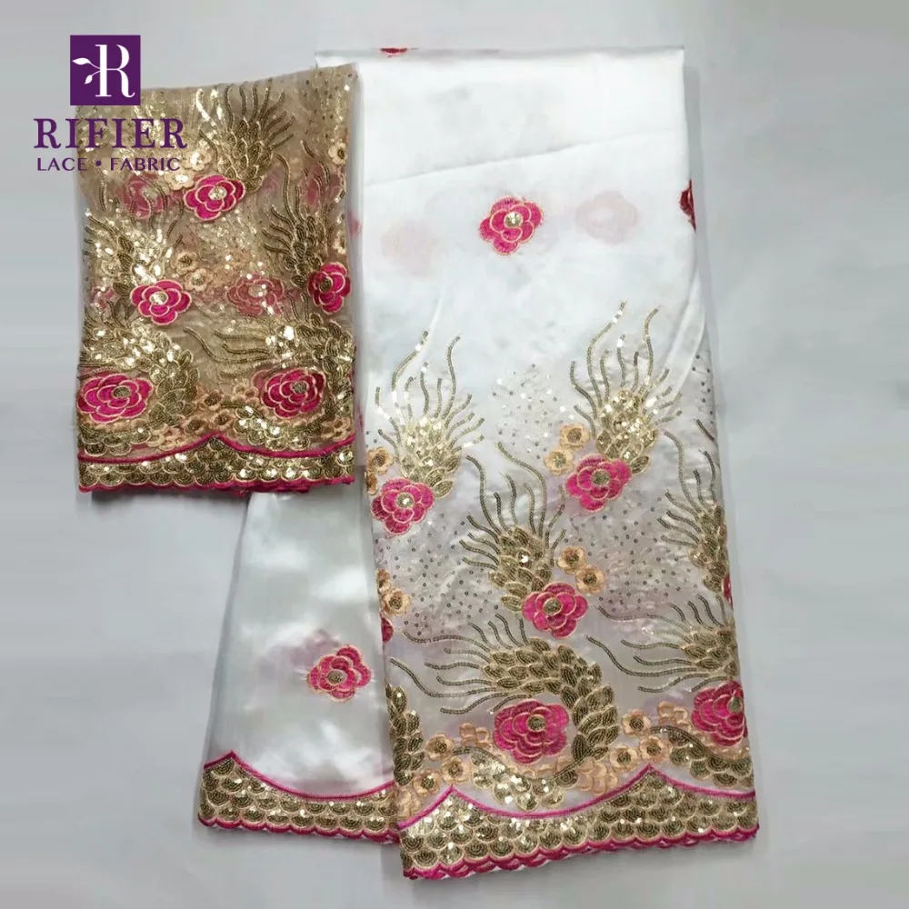 Beautiful Flower Embroidered Sequined George Fabric With Net Lace African High Quality Sequins Wedding Silk Material | Дом и сад