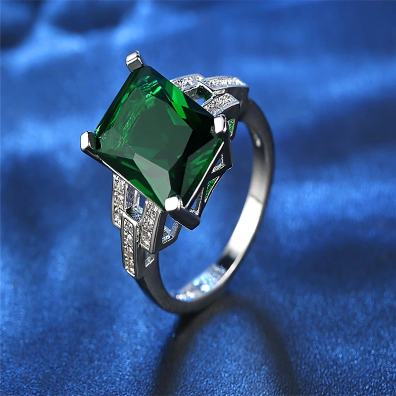 Новая мода люкс Зеленый Кристалл Square Ring Jewelry Творческий кольцо Для женщин