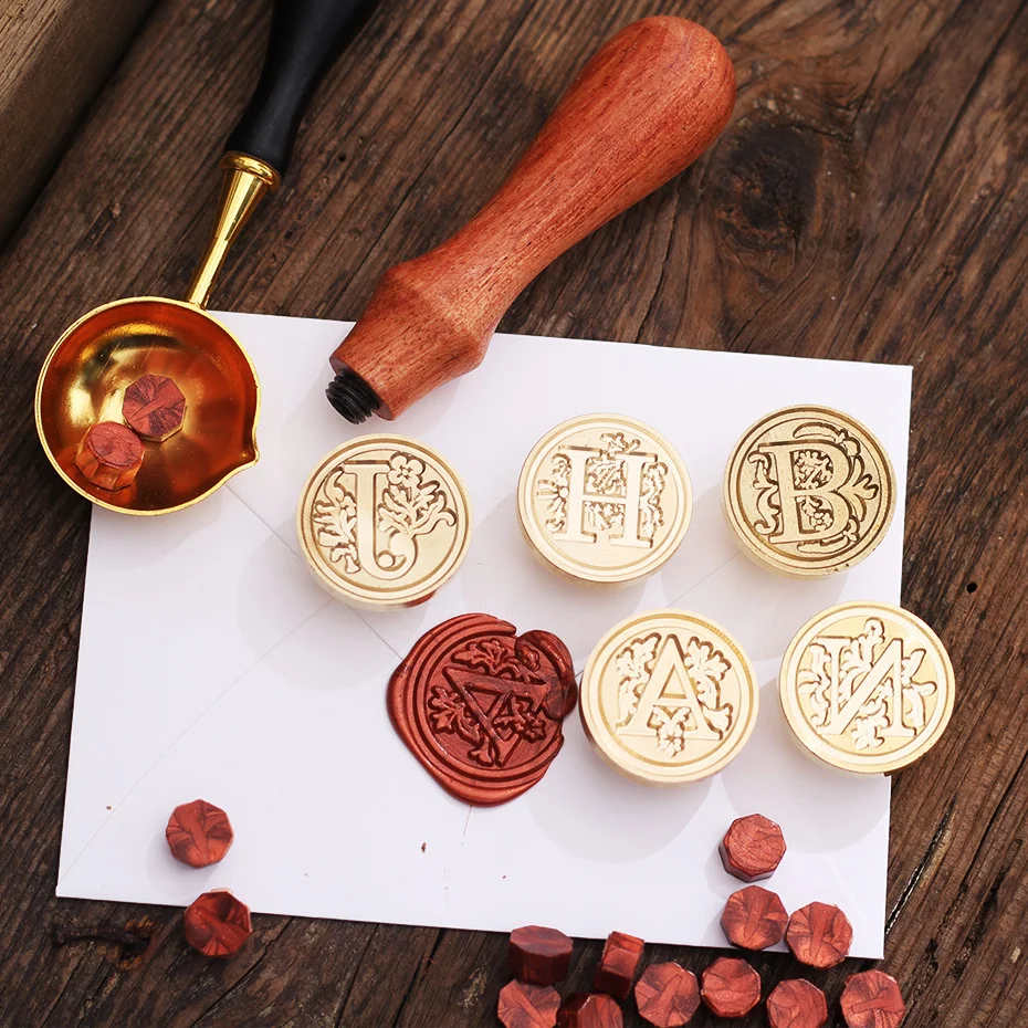 Retro Letter A-X Sealing Classic Initial Wax Seal Stamps Alphabet DIY Decorative Letter Wedding Greeting Card Wooden Stamps