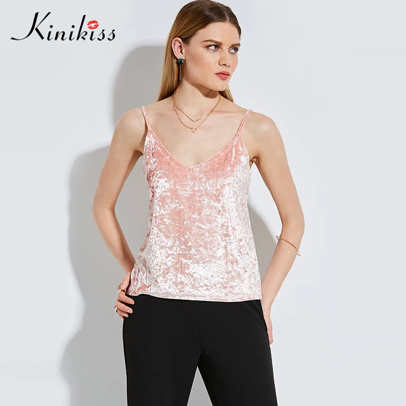 Kinikiss женские бархатные майки модные сексуальные топы с v-образным вырезом на