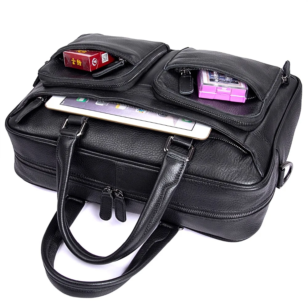 Мужской черный портфель из натуральной кожи J. M.d 100%|leather laptop bag|black briefcasegenuine leather bag |
