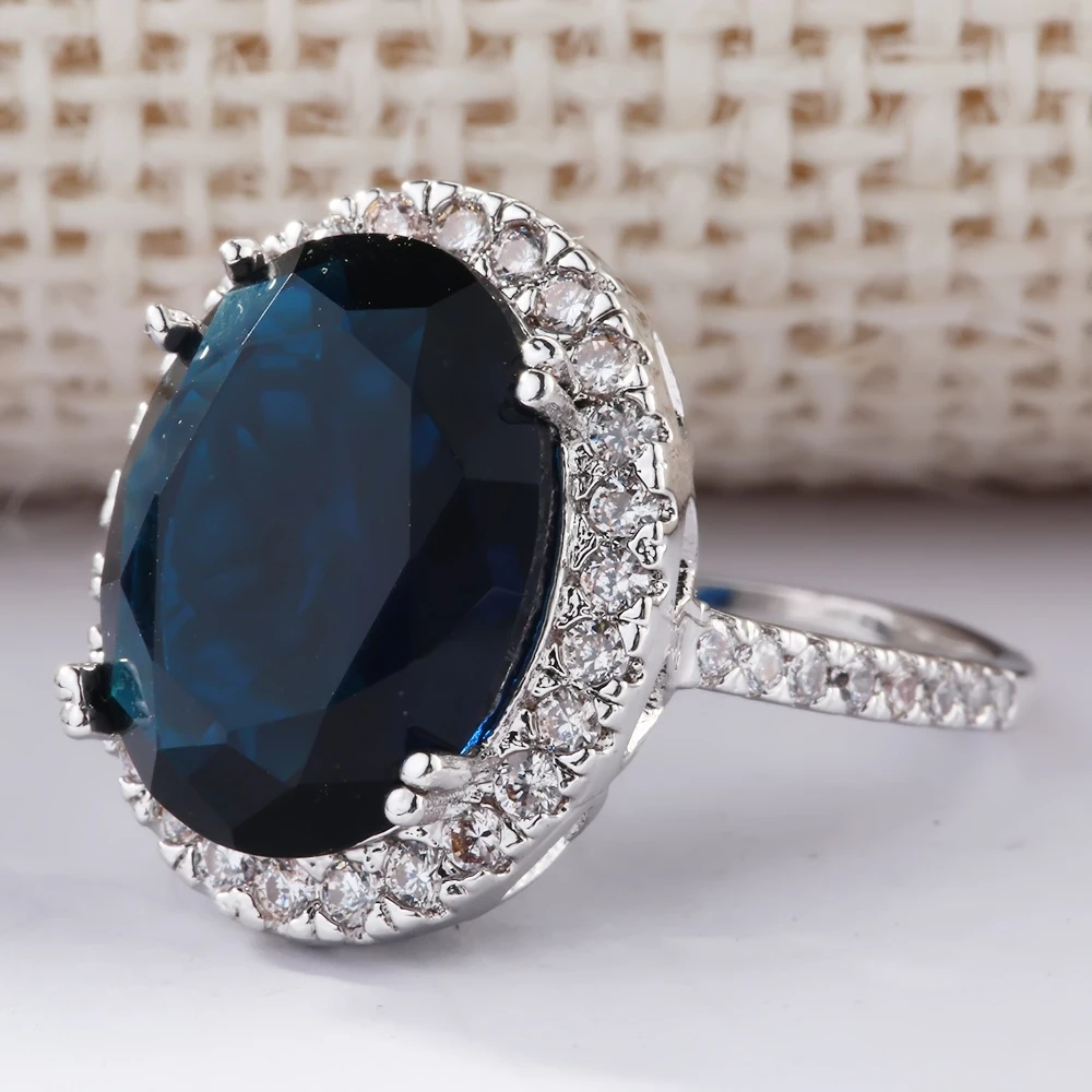 Королевский синий обручальные серебряные кольца-цвет элегантный большой cz