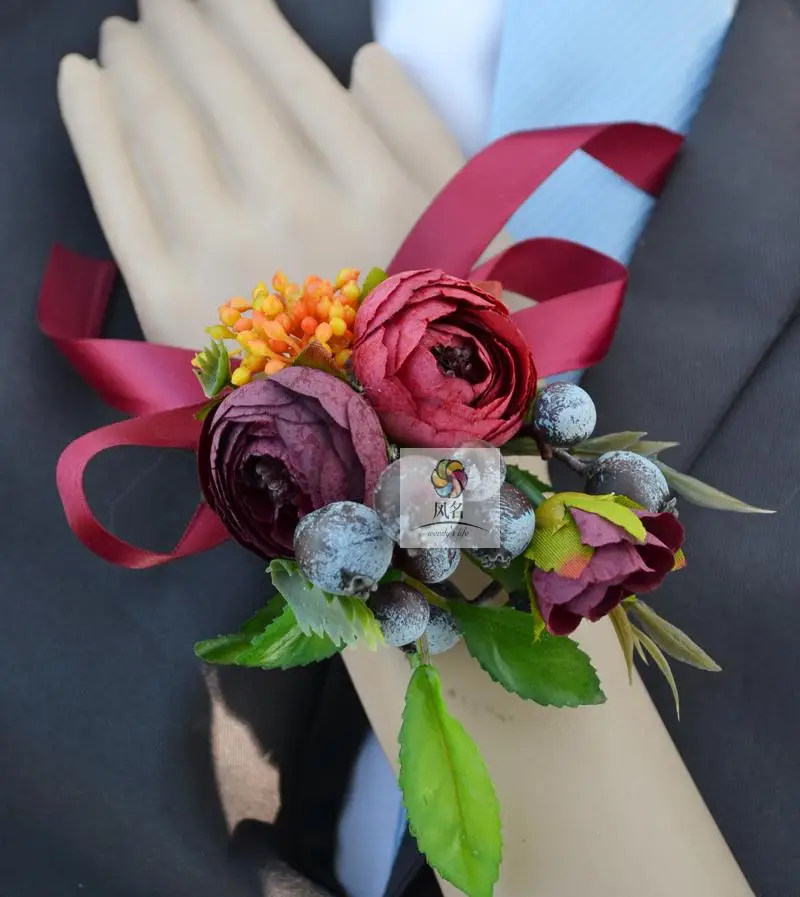 Color6 Wrist Flower 1 шт свадебная бутоньерка, жених бутоньерка Невеста Подружка невесты женские руки на запястье цветок Искусственные цветы корсажи свадебные принадлежности - Цвет: Color6 Wrist Flower