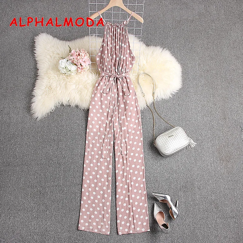 ALPHALMODA, Летний комбинезон в горошек без рукавов, женские повседневные свободные макси-комбинезоны, удобные женские комбинезоны