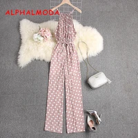 alphalmoda 2019 summer polka dot sleeveless jumpsuits women casual loose maxi rompers comfortable salopette femme
