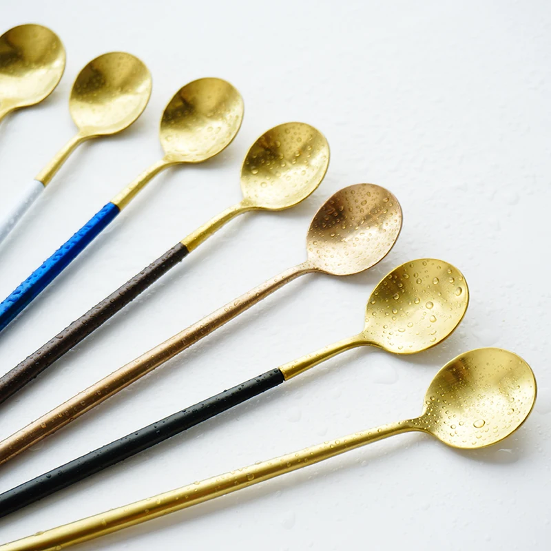 Корейский нержавеющая сталь золотой Сервировочный набор ложек высокого