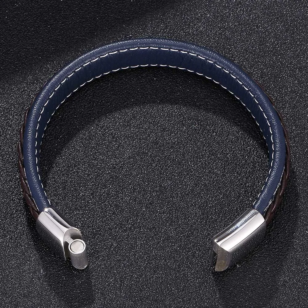 Женский браслет из нержавеющей стали E0010 черный цветной кожаный натуральной кожи