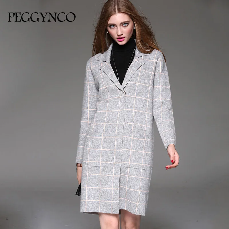 PEGGYNCO 2017 Women Long Cardigans Winter Grey Black Knitting Sweater Big Cardigan Jacket Coat MY2017310 |