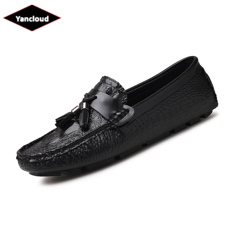 

Fashion Crocodile pattern Flats Qualiy Casual Shoes Men Tassel Loafers Plus Size 39-44 Black White Driving Shoes Man Moccasin