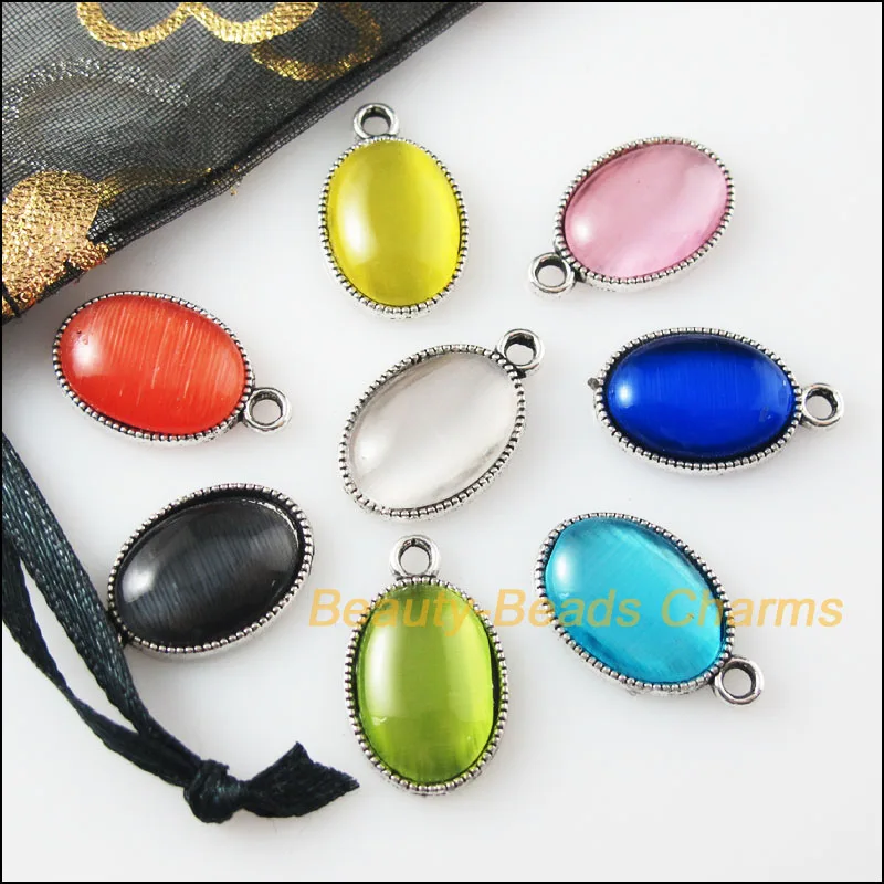 Новые 16 шт смешанные Ретро тибетский серебряный камень Овальные Подвески 11.5x19mm |