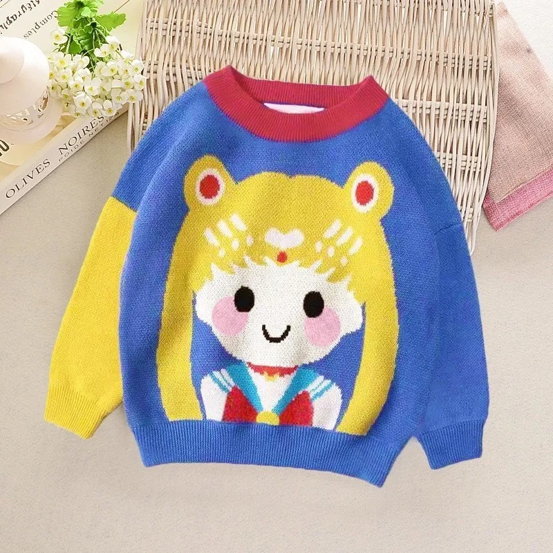 Sailor Moon Свитера для мальчиков трикотажная одежда для девочки с рисунком из мультфильма; джемпер; сезон осень-зима; вязаный пуловер с рисунком Сейлор Мун; теплая верхняя одежда с круглым вырезом; 2-6T - Цвет: Sailor Moon