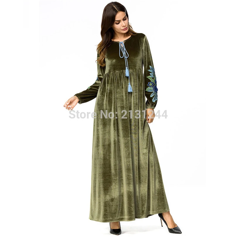 Платье с длинным рукавом Abaya длинное зимнее Марокканское цветочной