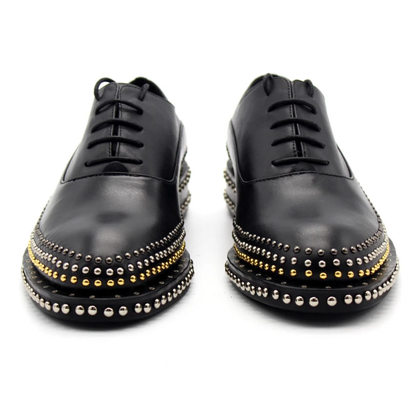 Мужские кожаные туфли ручной работы с заклепками мужские оксфорды на низком