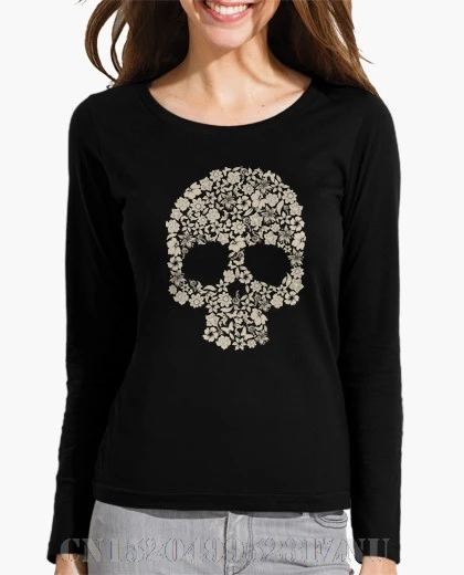 Зимой 2017 flash продажа женские длинный рукав Calavera цветы с круглым вырезом из хлопка
