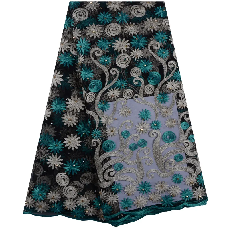Синяя Тюлевая кружевная ткань 2018 модная красивая элегантная африканская