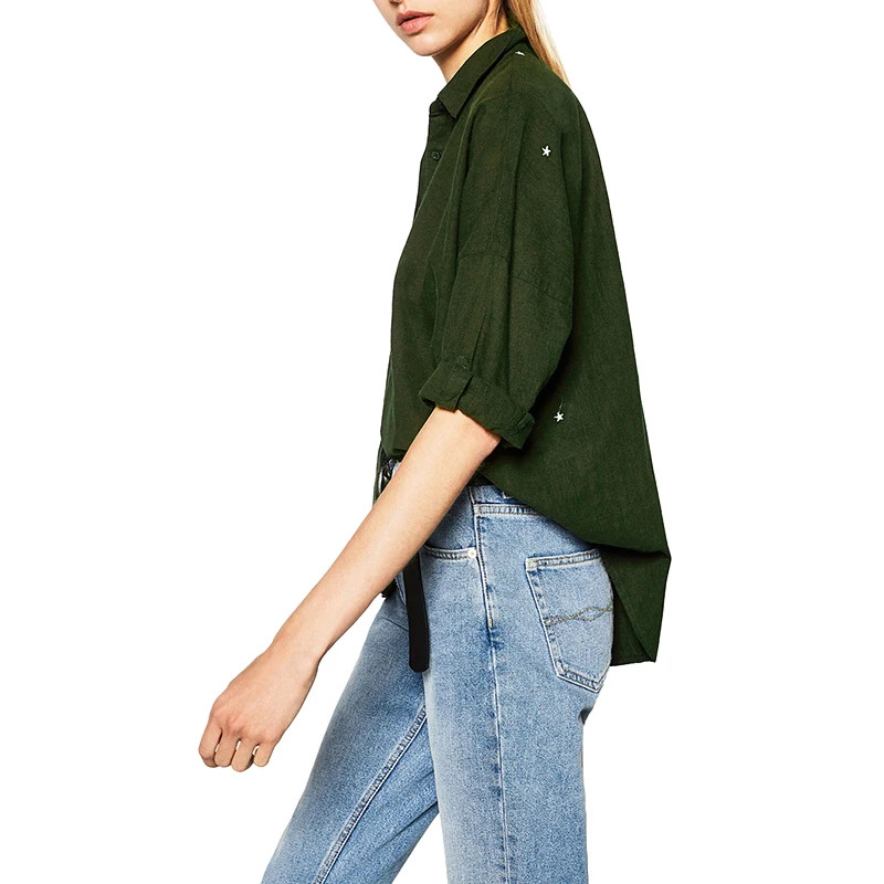 Women star embroidery loose shirts half sleeve turn down collar elegant blouse ladies casual office wear tops blusas LT1166 |
