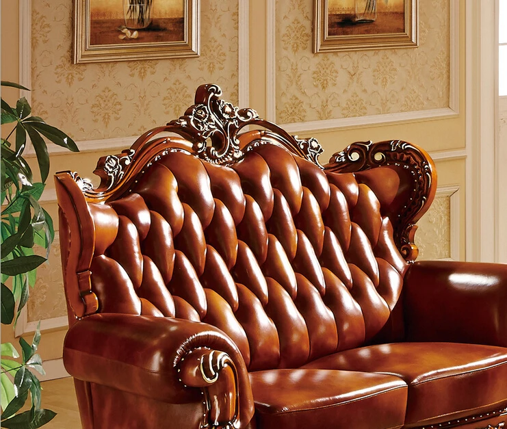 Роскошный деревянный диван с резной отделкой коричневого цвета 8830 | Мебель