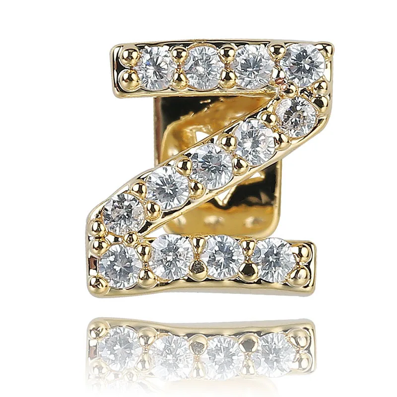 AAA циркониевый камень cz проложить Bling, одна буква, декоративные Зубные коронки Для мужчин название решетки Косплэй вечерние Мужской панк ювелирные изделия цвета: золотистый, серебристый