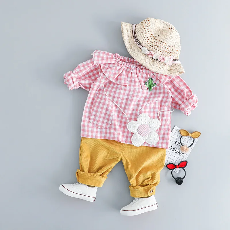 Весенняя одежда для маленьких девочек модная клетчатая футболка с длинным