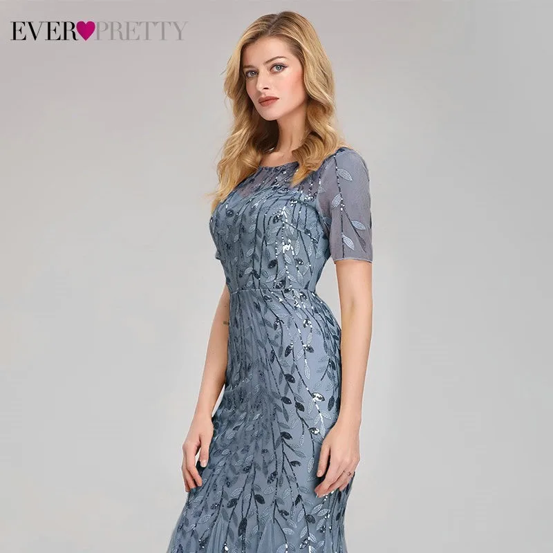 Plus Size Evening Dresses Long Ever Pretty New Dusty Blue Sleeveless V-neck Cheap Summer Formal Gowns Robe Soiree Dubai