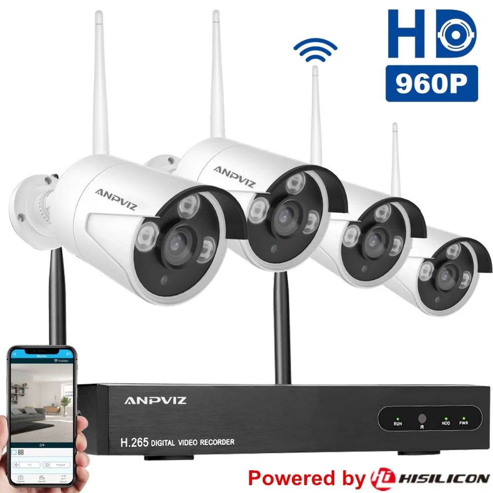 Anpviz Беспроводной безопасности Камера Системы 4CH 1080 P WI FI NVR комплект