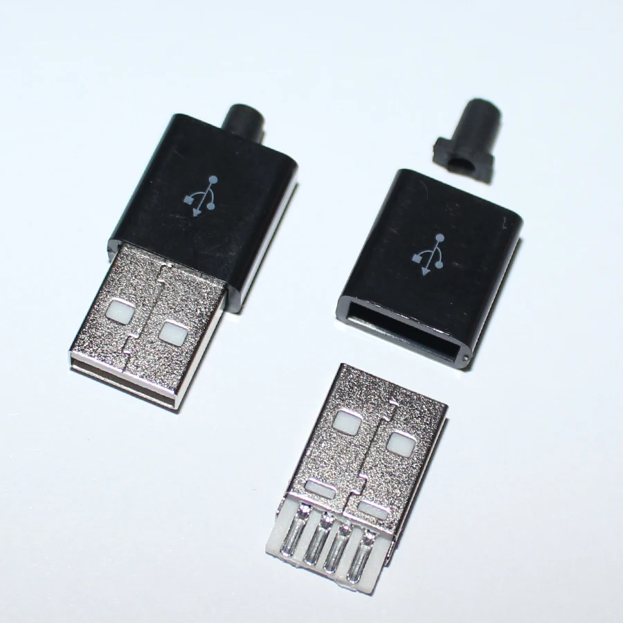 10 комплектов USB-разъём типа А папа с 5 штырьками и черной пластиковой крышкой |